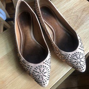Coach Rory Studded Pointed Toe Ballet Flat Natural